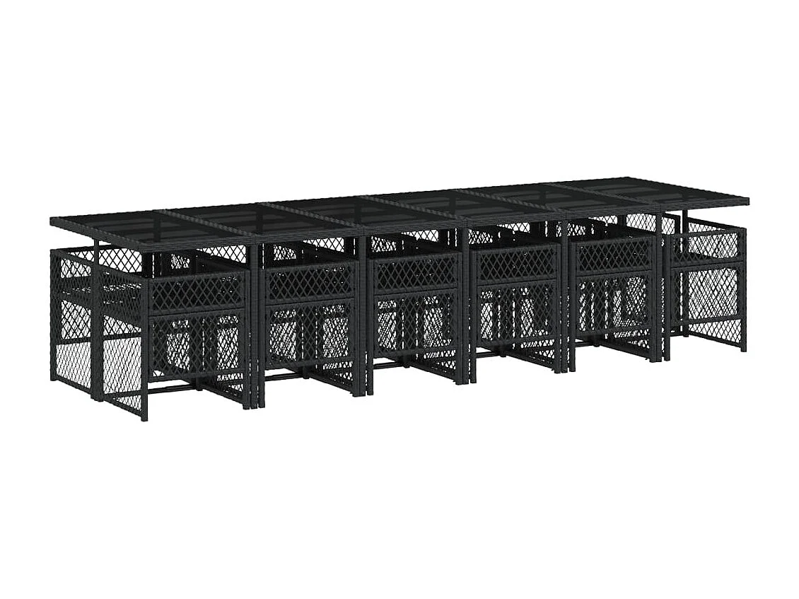 Connersville  Set comedor de jardín con cojines 13 pzas ratán sintético negro