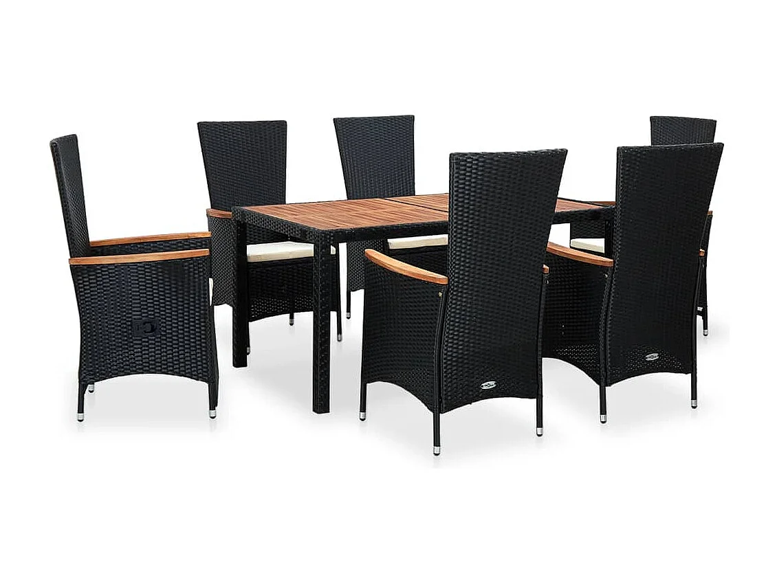 Farina  Set comedor de jardín 7 piezas ratán sintético y madera negro