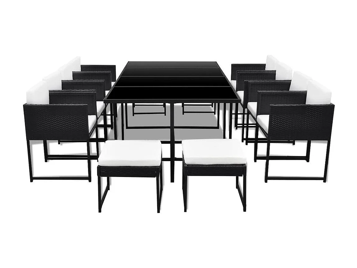 Wardo  Set comedor de jardín 13 piezas y cojines ratán sintético negro