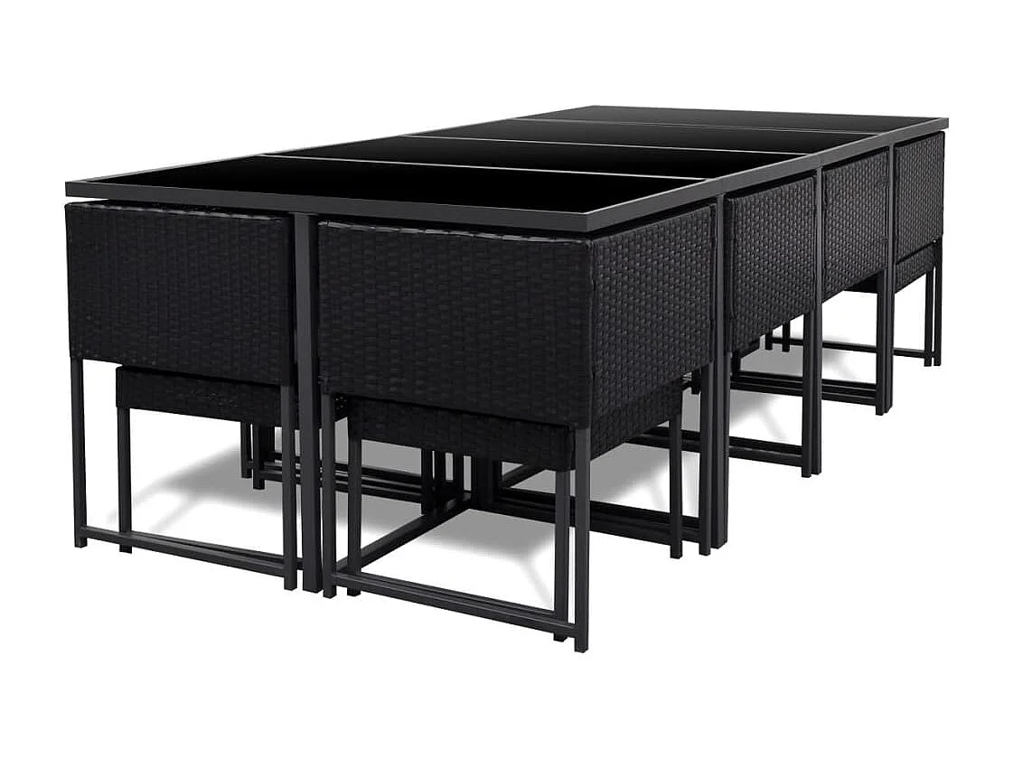 Wardo  Set comedor de jardín 13 piezas y cojines ratán sintético negro