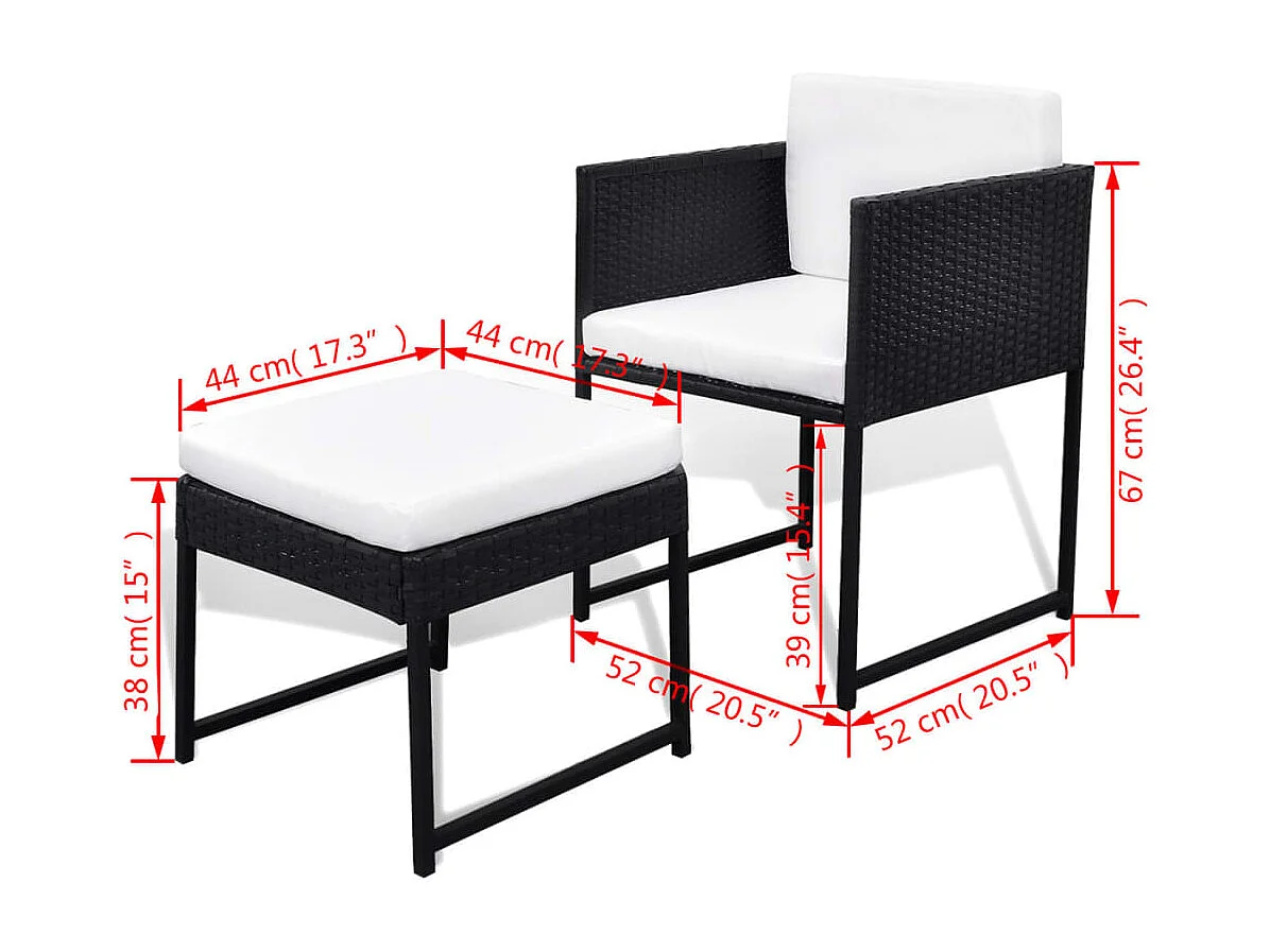 Wardo  Set comedor de jardín 13 piezas y cojines ratán sintético negro