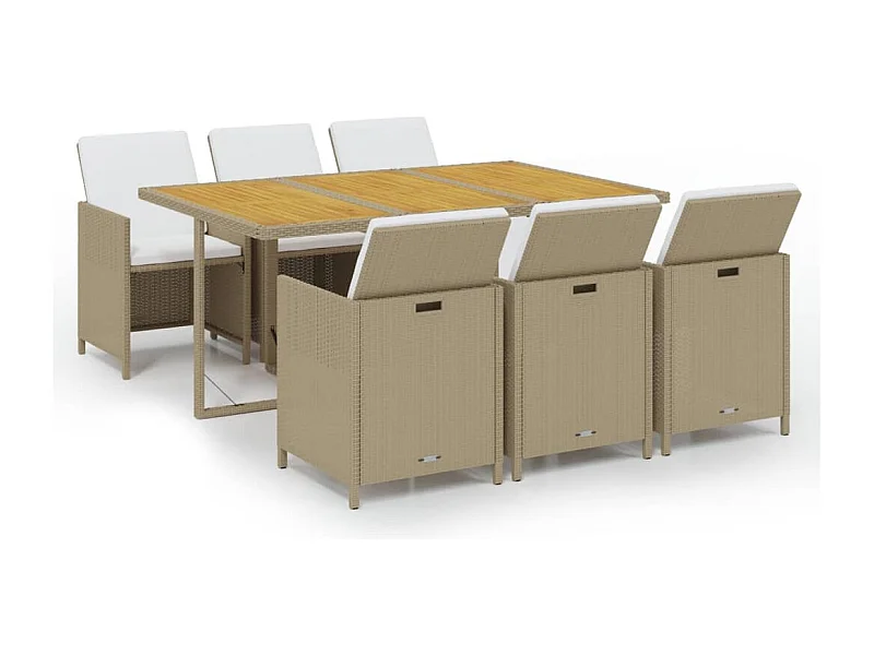 Hugo  7-delige Tuinset met kussens poly rattan beige