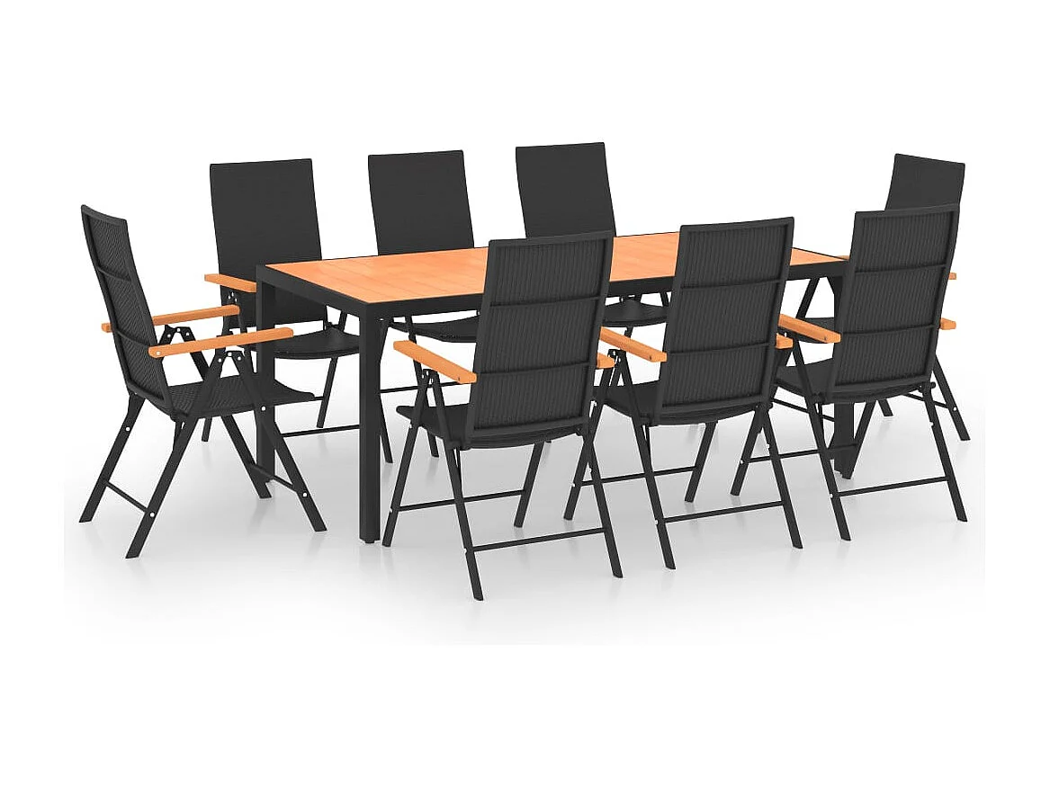 Garden Furniture -  Juego de comedor para jardín 9 piezas negro y marrón