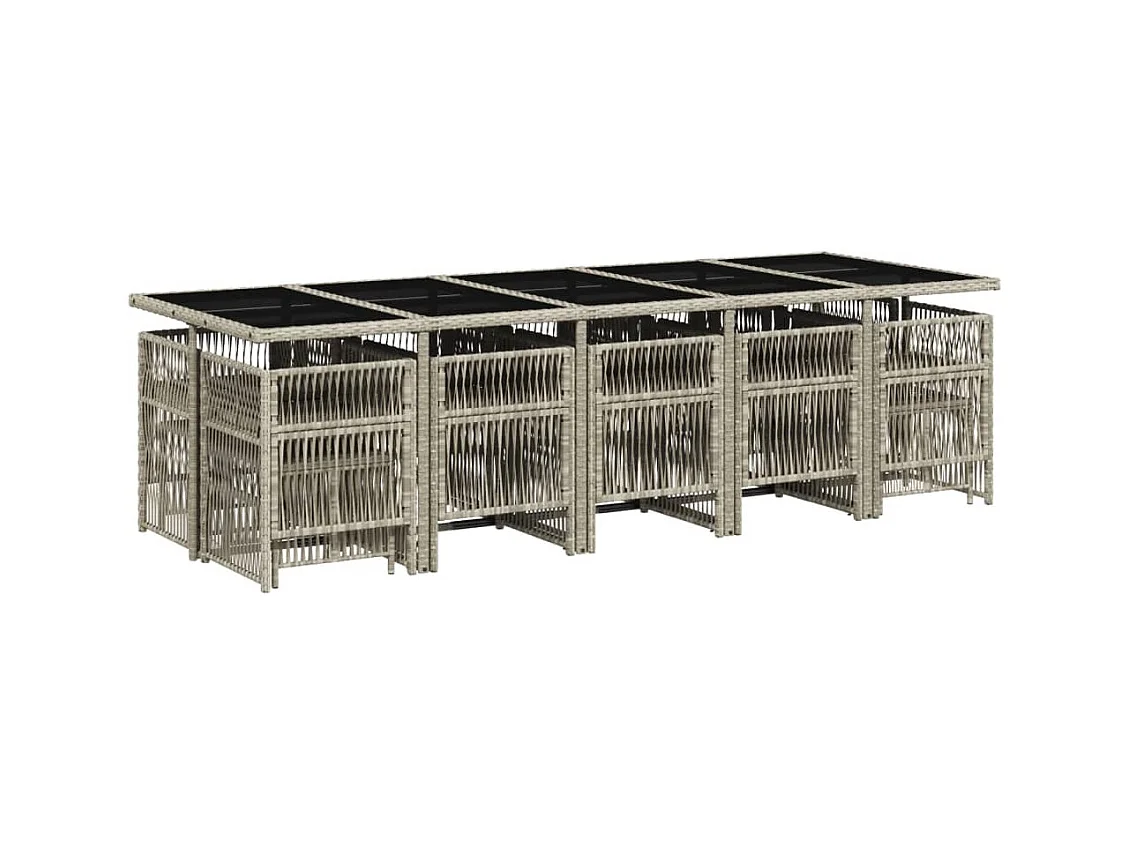 Mariella  Set comedor jardín y cojines 15 pzas ratán sintético gris claro