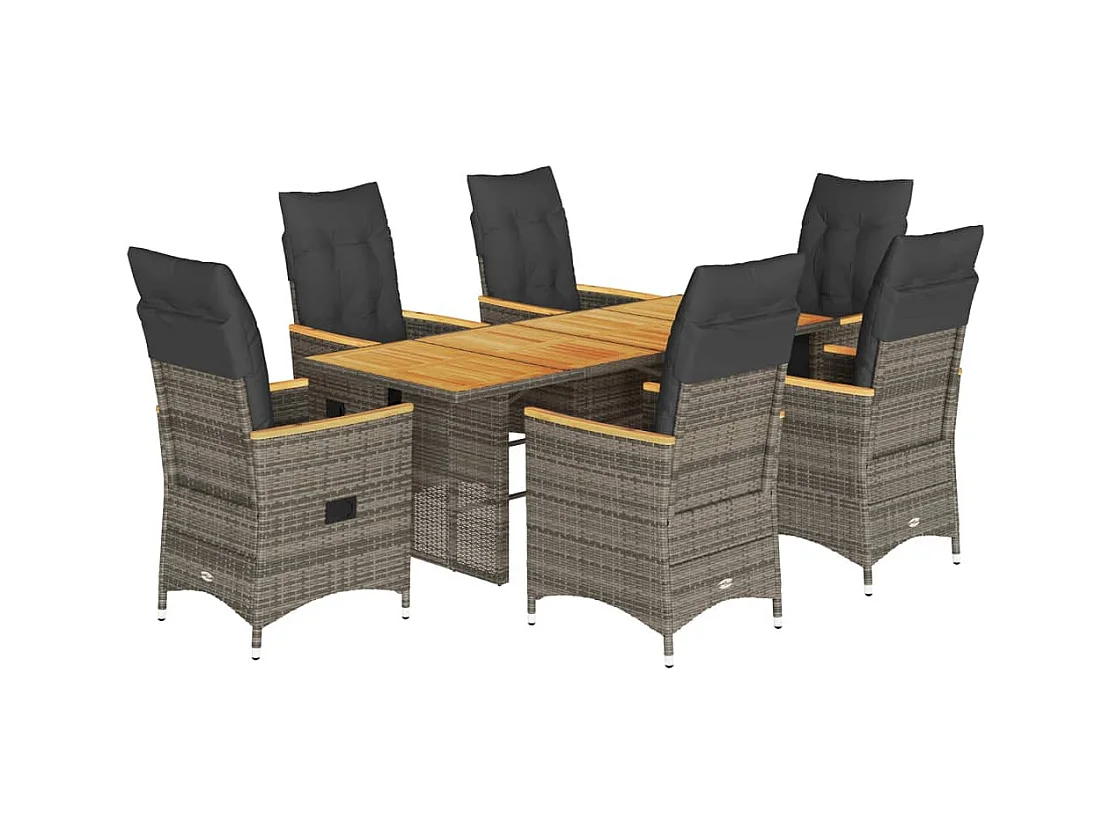 Garden Furniture -  Ensemble à manger de jardin et coussins 7 pcs gris rotin