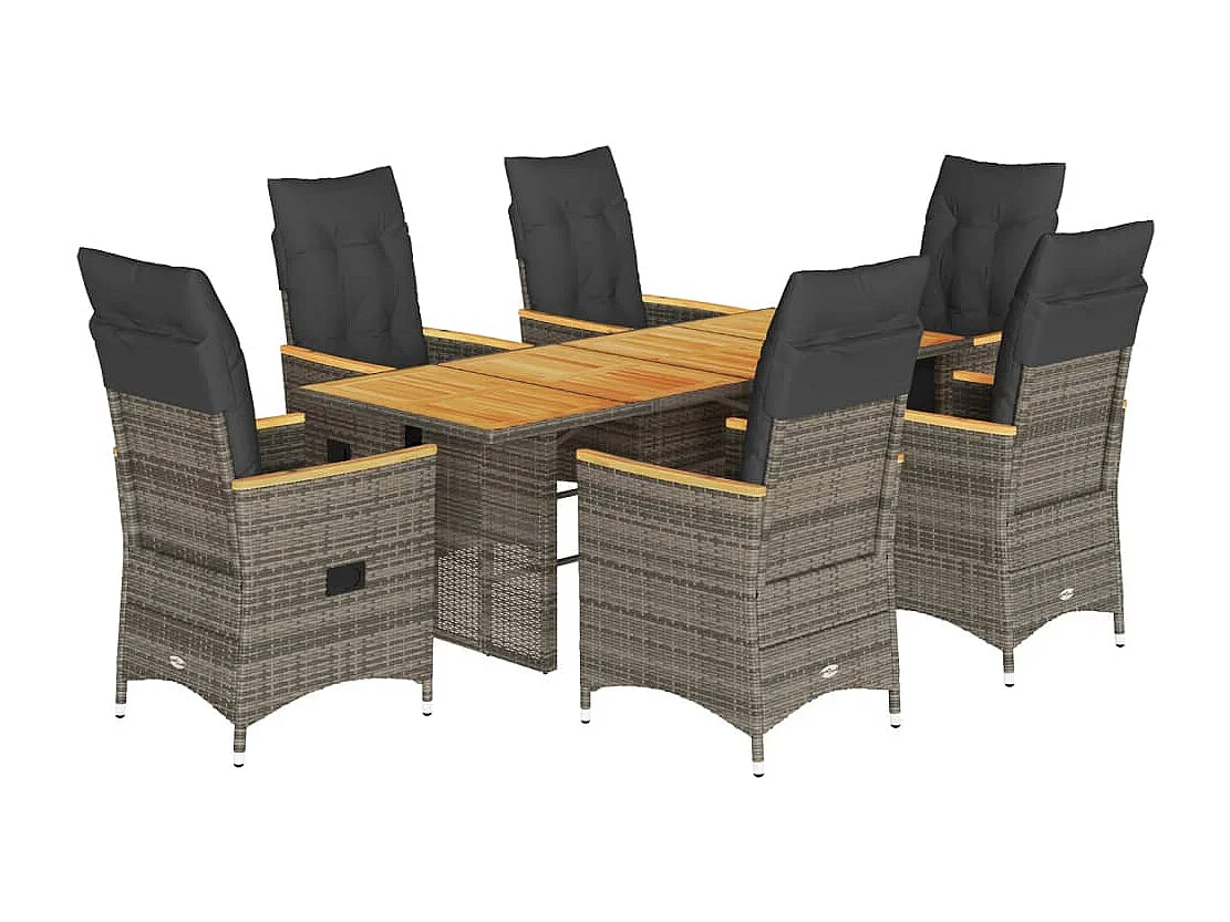 Garden Furniture -  Set comedor jardín 7 pzas y cojines ratán sintético gris