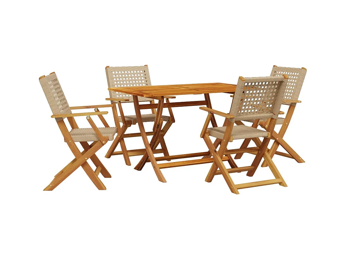 Katryn  Ensemble à manger de jardin 5 pcs résine tressée et bois massif