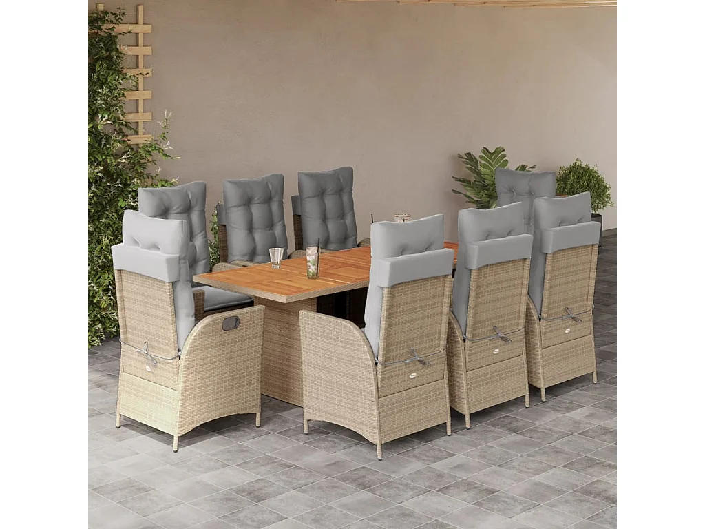 La Palma  Set comedor de jardín 9 pzas con cojines ratán sintético beige