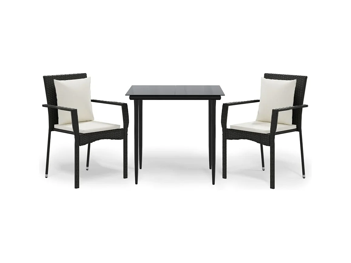 Chelan  Ensemble à manger de jardin avec coussins 3 pcs Noir