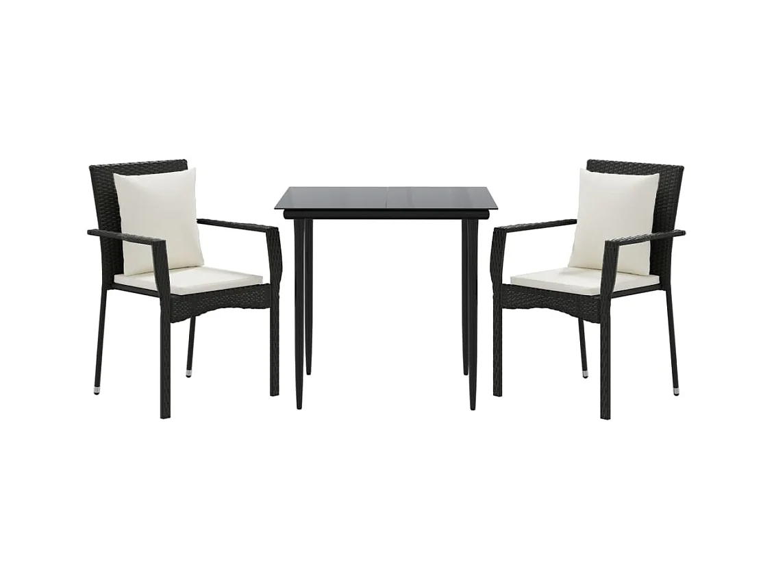 Chelan  Ensemble à manger de jardin avec coussins 3 pcs Noir