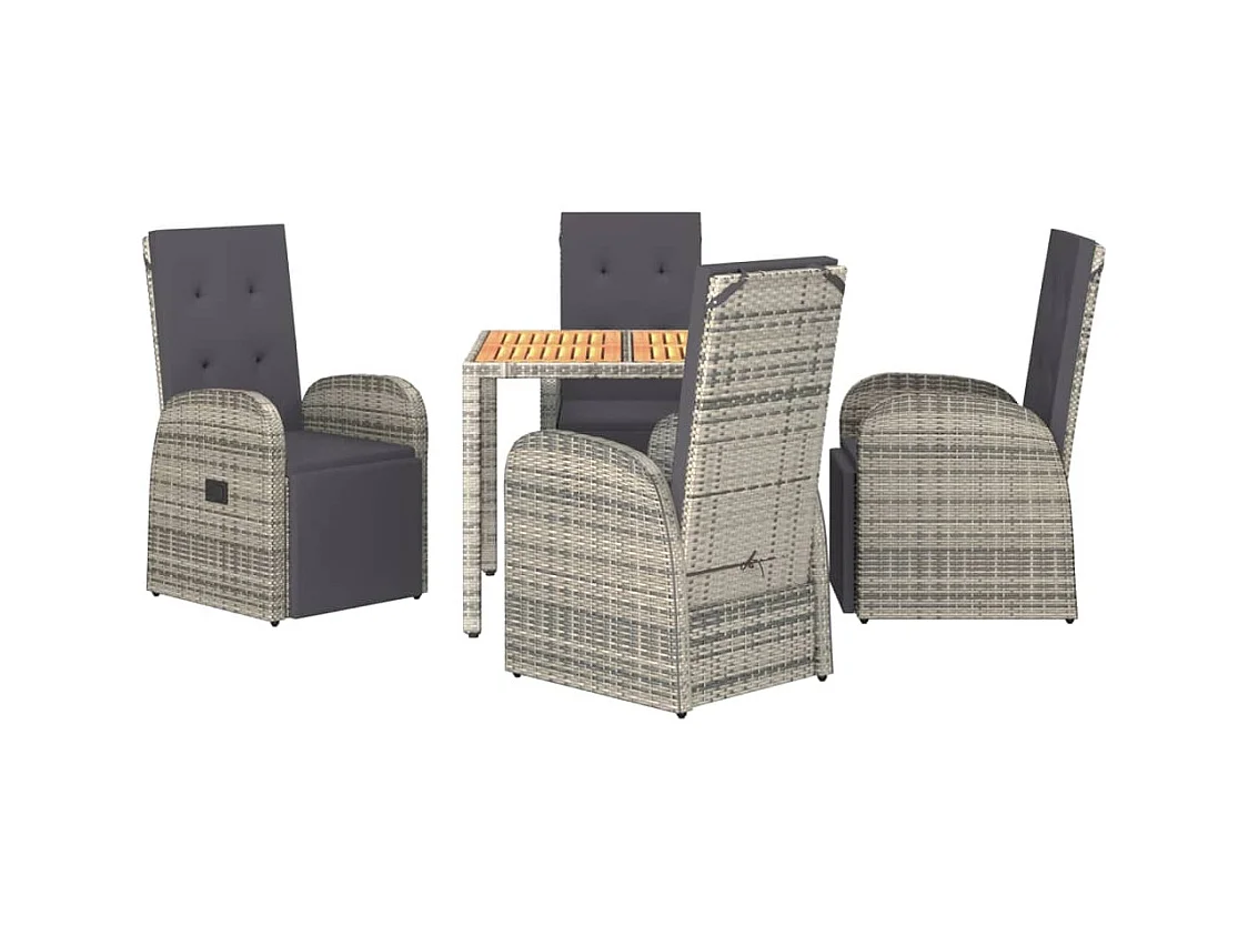 Marie-Fleur  Ensemble à manger de jardin 5 pcs coussins gris résine tressée