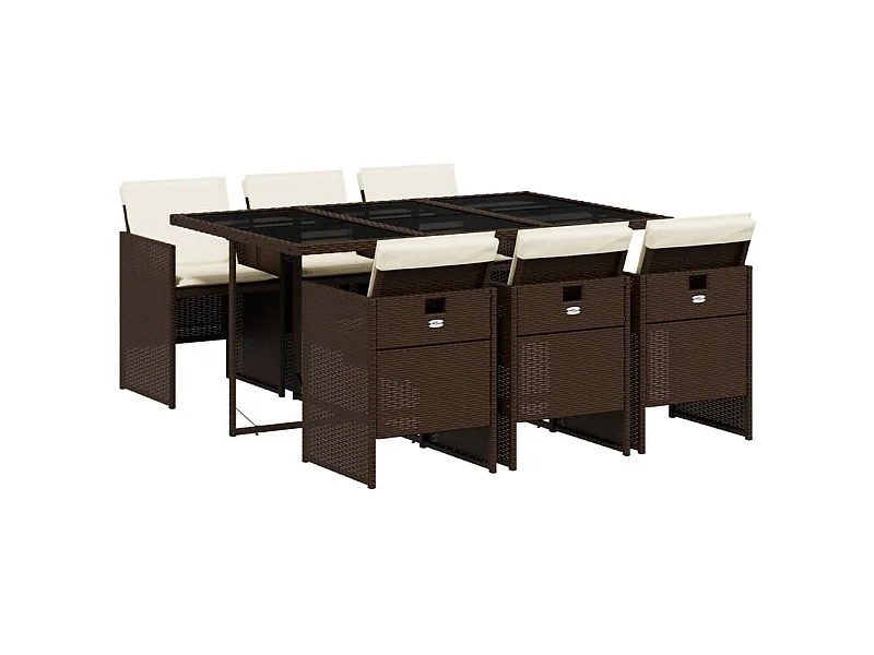 Jesse  Set comedor de jardín 7 pzas con cojines ratán sintético marrón