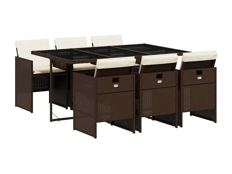 Jesse  Ensemble à manger de jardin et coussins 7 pcs marron rotin