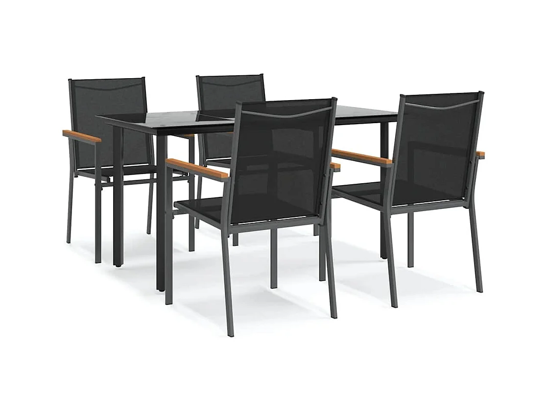 Ivanna  Ensemble à manger de jardin 5 pcs noir textilène et acier