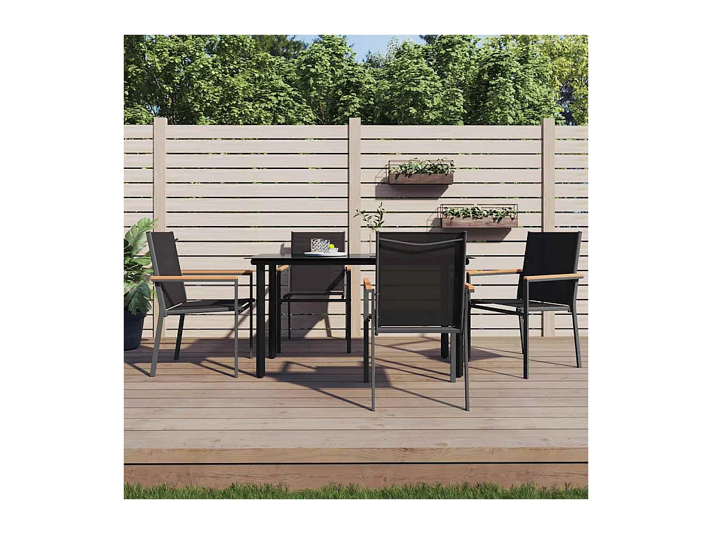 Ivanna  Ensemble à manger de jardin 5 pcs noir textilène et acier