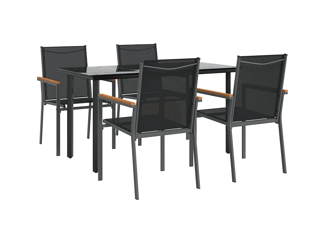 Ivanna  Ensemble à manger de jardin 5 pcs noir textilène et acier
