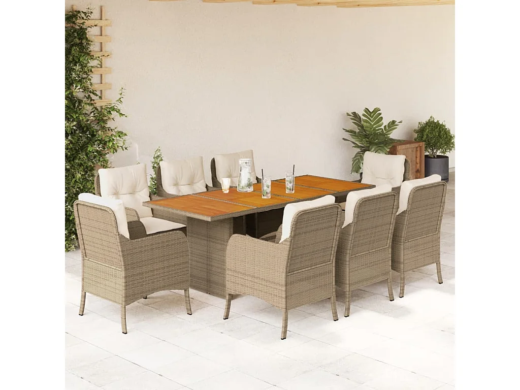 Karlyn  9-delige Tuinset met kussens poly rattan beige