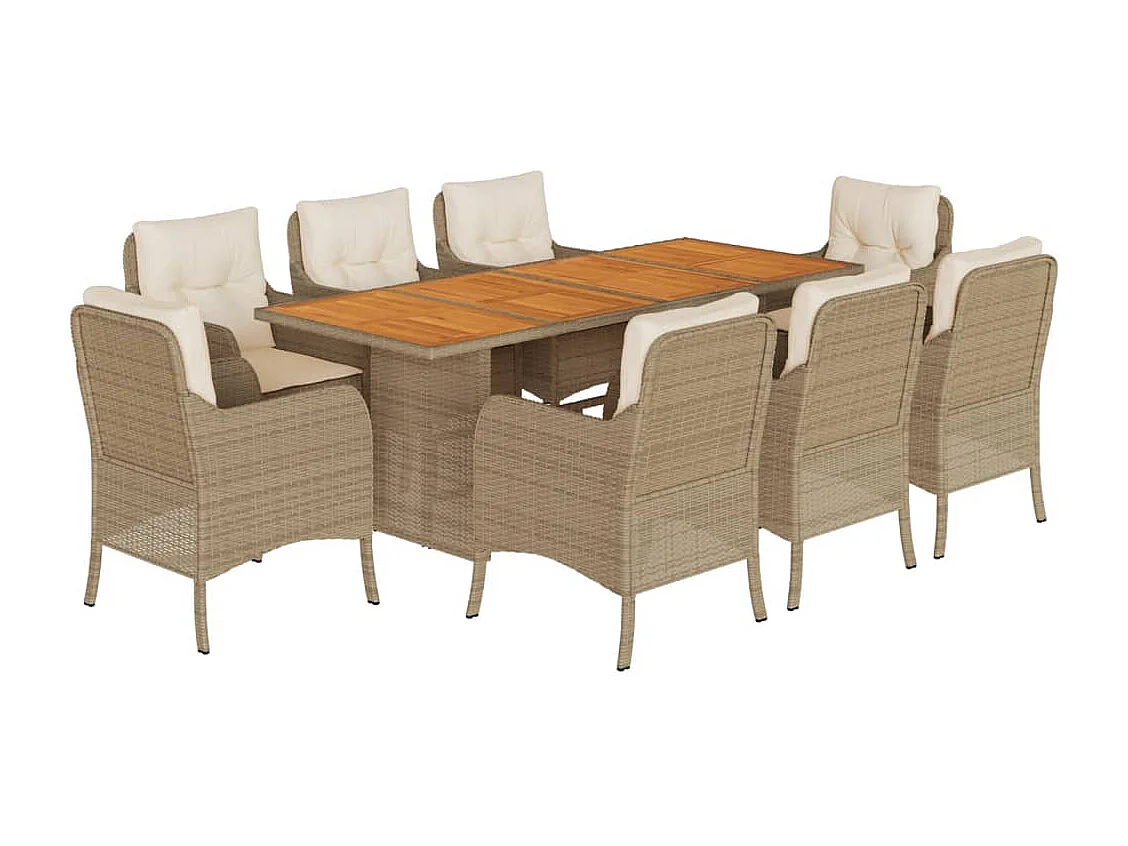 Karlyn  9-delige Tuinset met kussens poly rattan beige