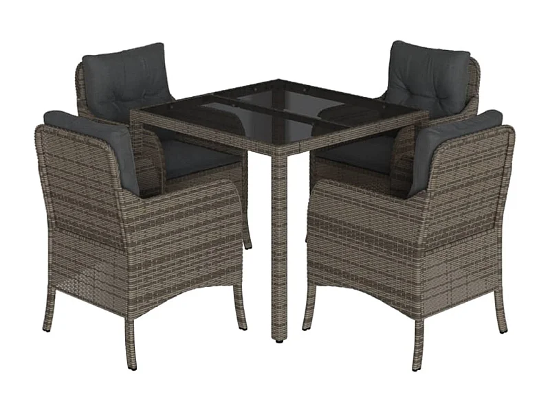 Marco Gianluca  Ensemble à manger de jardin 5 pcs coussins gris résine tressée