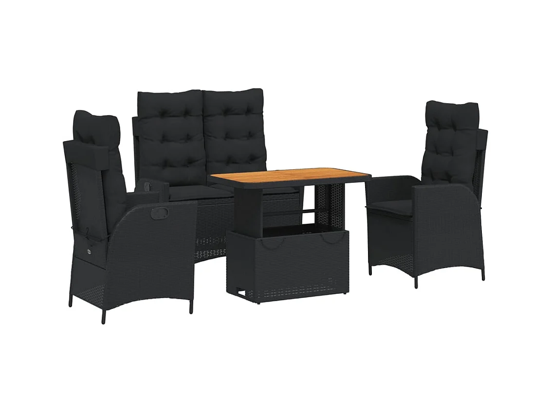 Sandviken  Juego comedor jardín 4 piezas con cojines ratán sintético negro