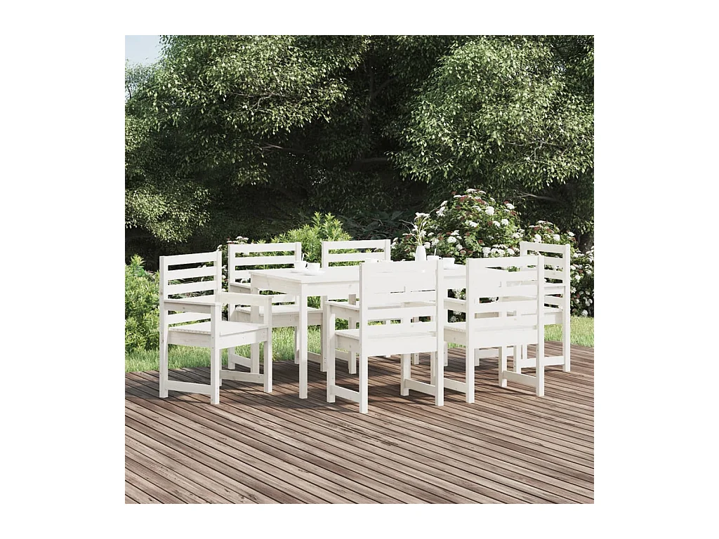 Sophie-Anaïs-Claire  Ensemble à manger de jardin 7 pcs blanc bois massif de pin