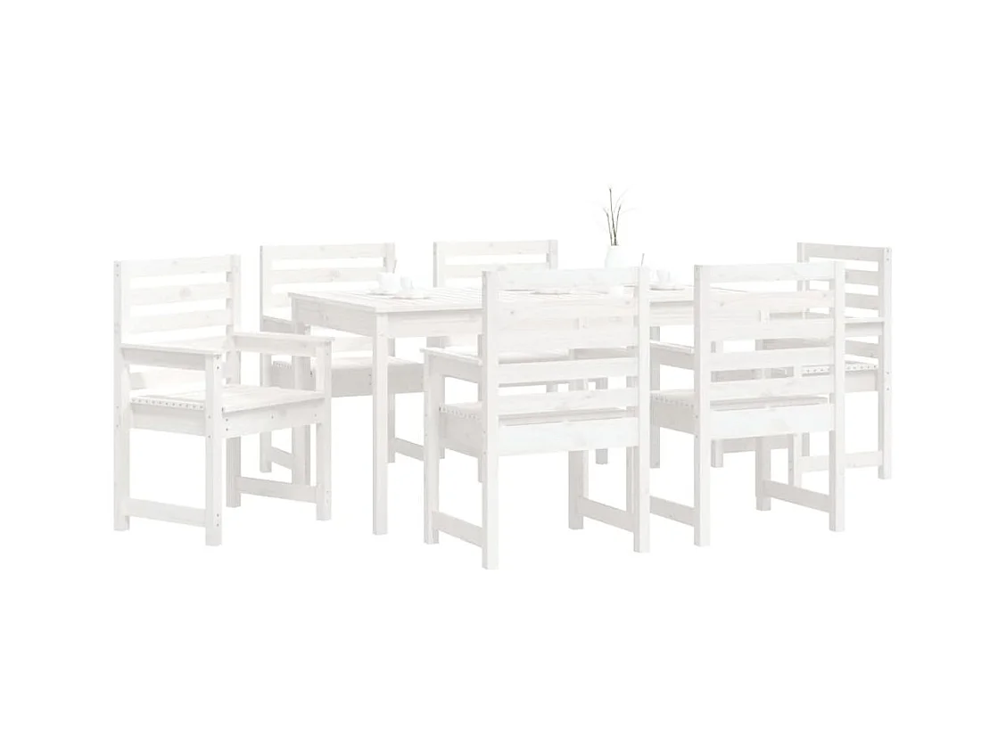 Sophie-Anaïs-Claire  Ensemble à manger de jardin 7 pcs blanc bois massif de pin