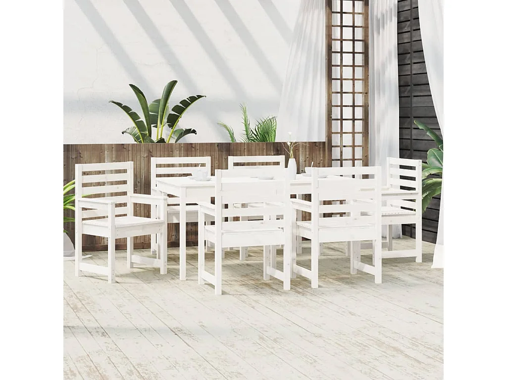 Sophie-Anaïs-Claire  Ensemble à manger de jardin 7 pcs blanc bois massif de pin