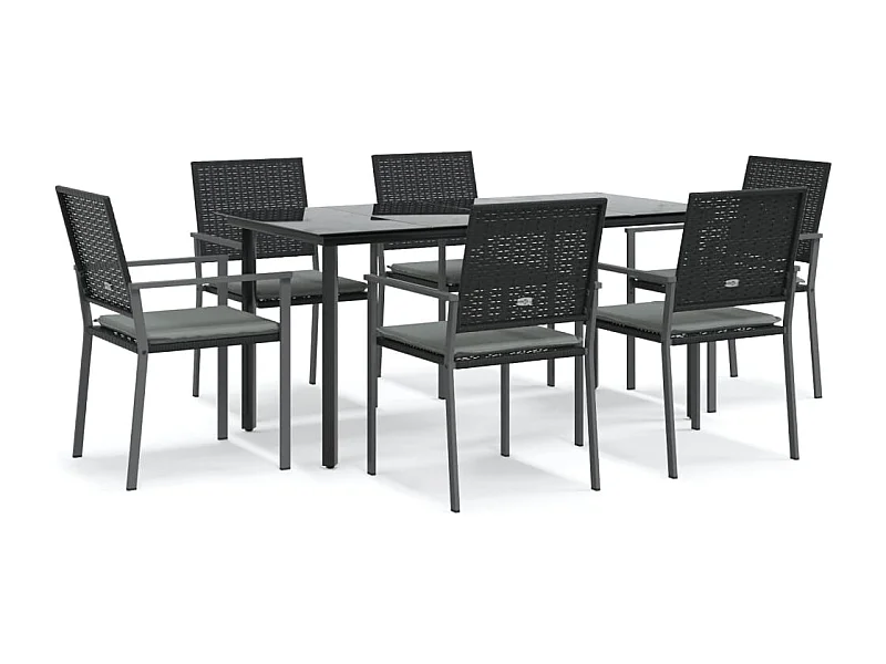 Timothy Scott  Ensemble à manger de jardin 7 pcs coussins résine tressée acier