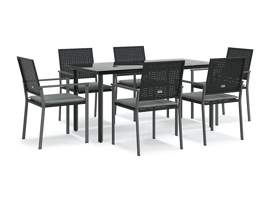 Timothy Scott  Ensemble à manger de jardin 7 pcs coussins résine tressée acier