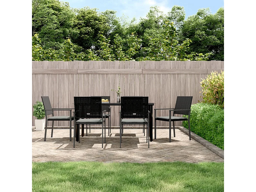 Timothy Scott  Ensemble à manger de jardin 7 pcs coussins résine tressée acier