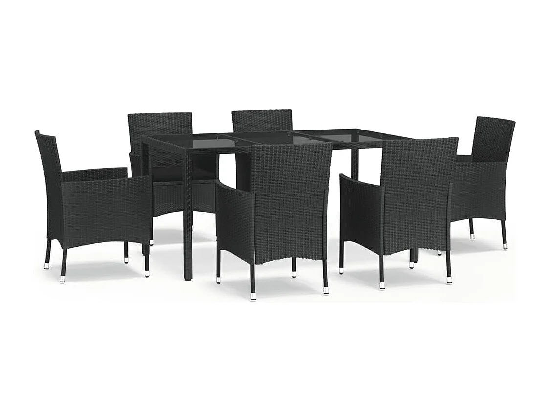 Niels-Jan  Ensemble à manger de jardin coussins 7pcs Noir Résine tressée