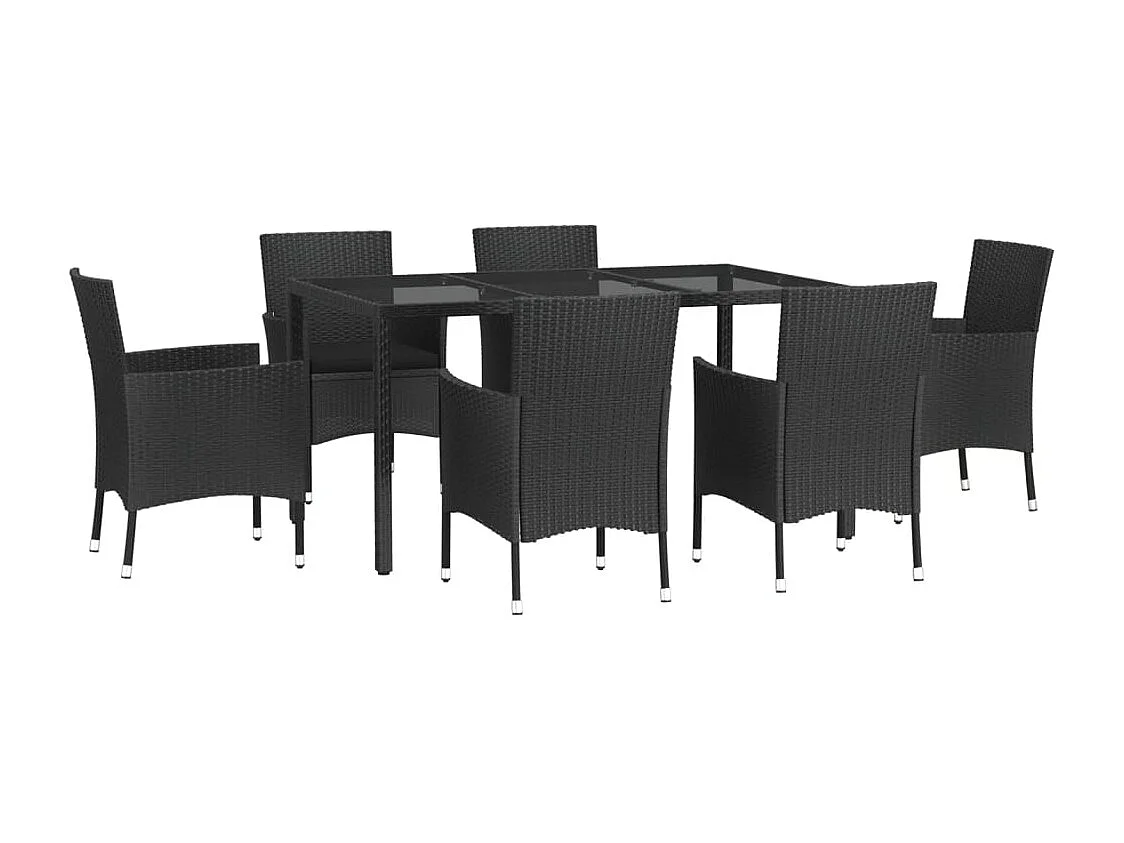 Niels-Jan  Ensemble à manger de jardin coussins 7pcs Noir Résine tressée
