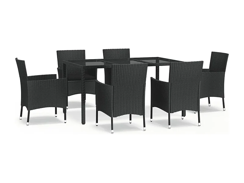 Niels-Jan  Ensemble à manger de jardin coussins 7pcs Noir Résine tressée