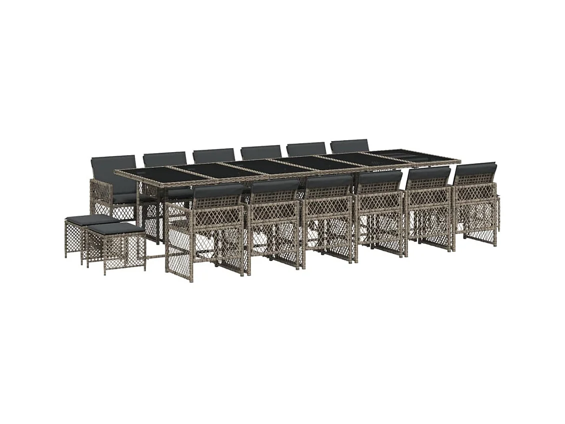 Lubbeek  Set comedor de jardín 17 pzas y cojines ratán sintético gris