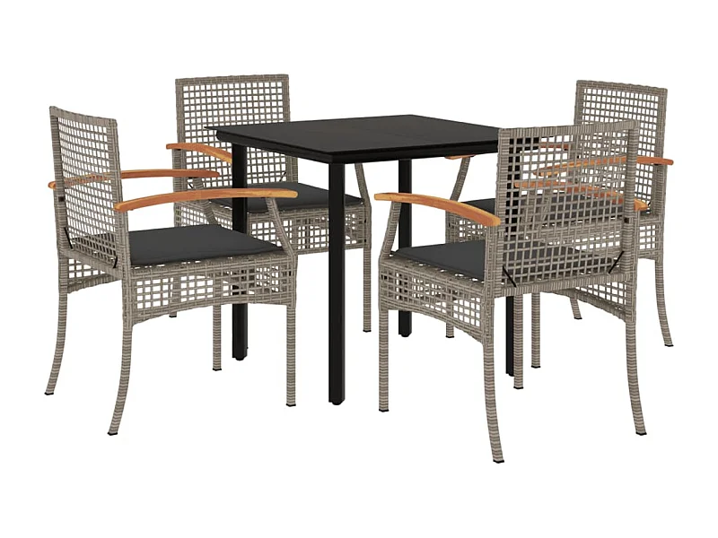 Janet Lynn  Ensemble à manger de jardin 5 pcs coussins gris résine tressée