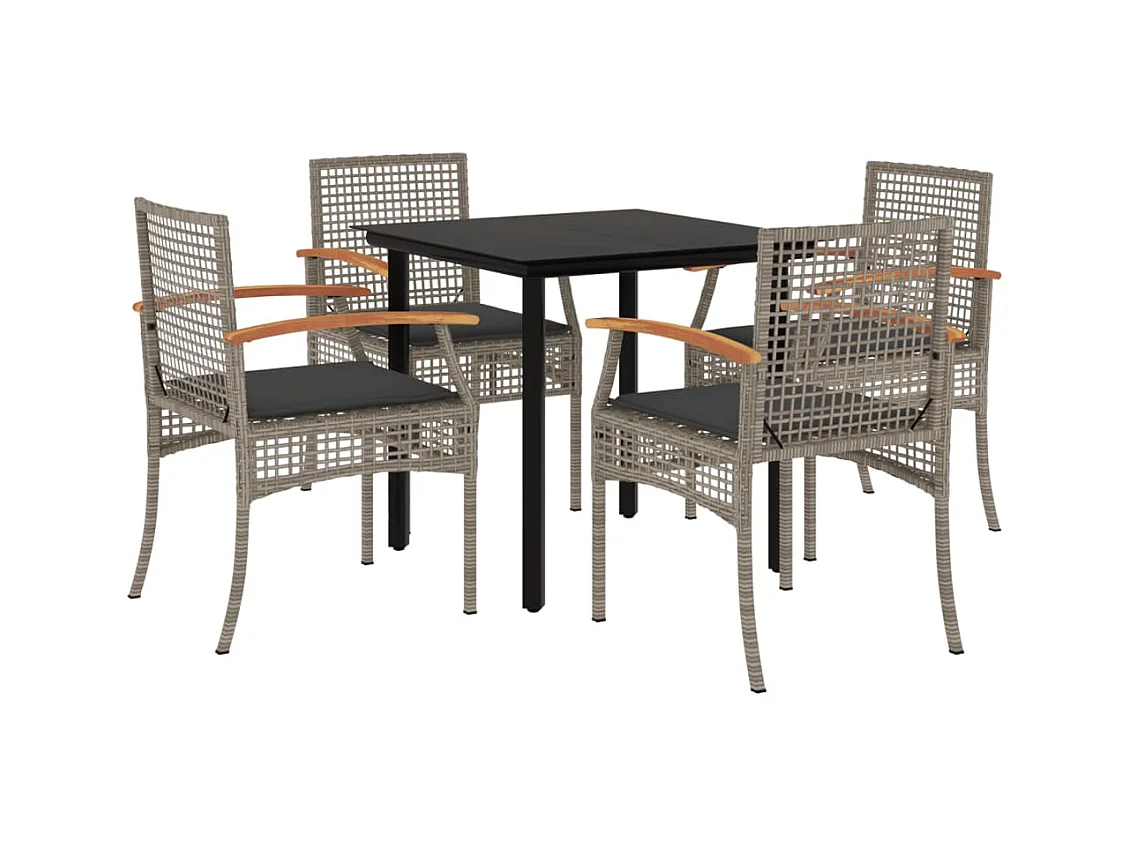 Janet Lynn  Ensemble à manger de jardin 5 pcs coussins gris résine tressée