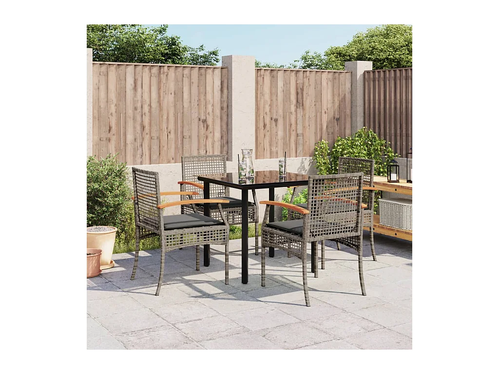 Janet Lynn  Ensemble à manger de jardin 5 pcs coussins gris résine tressée