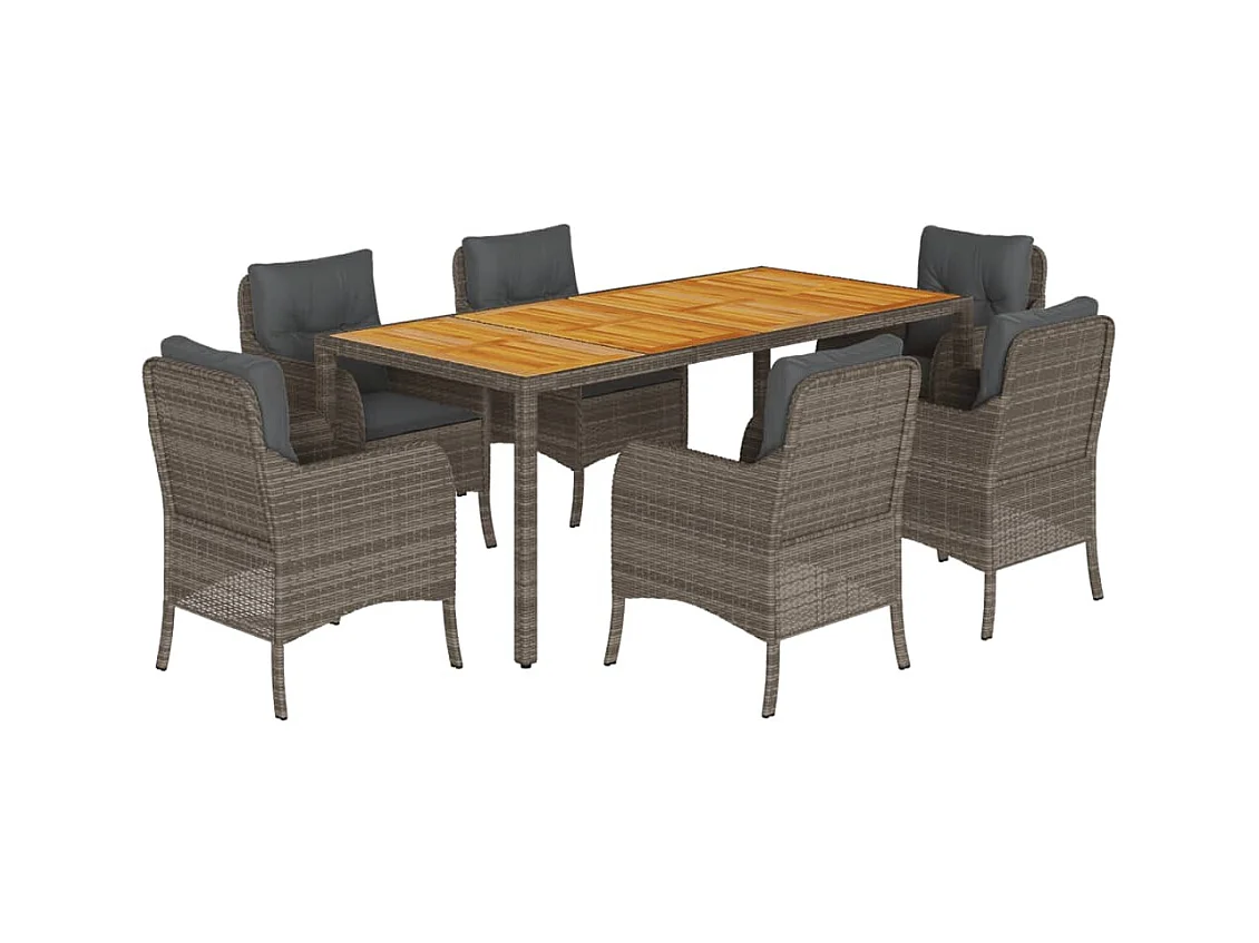 Waalre  Ensemble à manger de jardin et coussins 7 pcs gris rotin