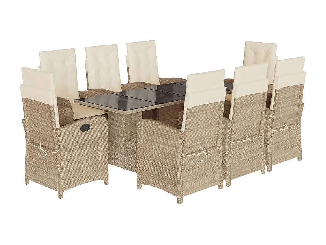 Almkerk  Set comedor de jardín 9 pzas con cojines ratán sintético beige