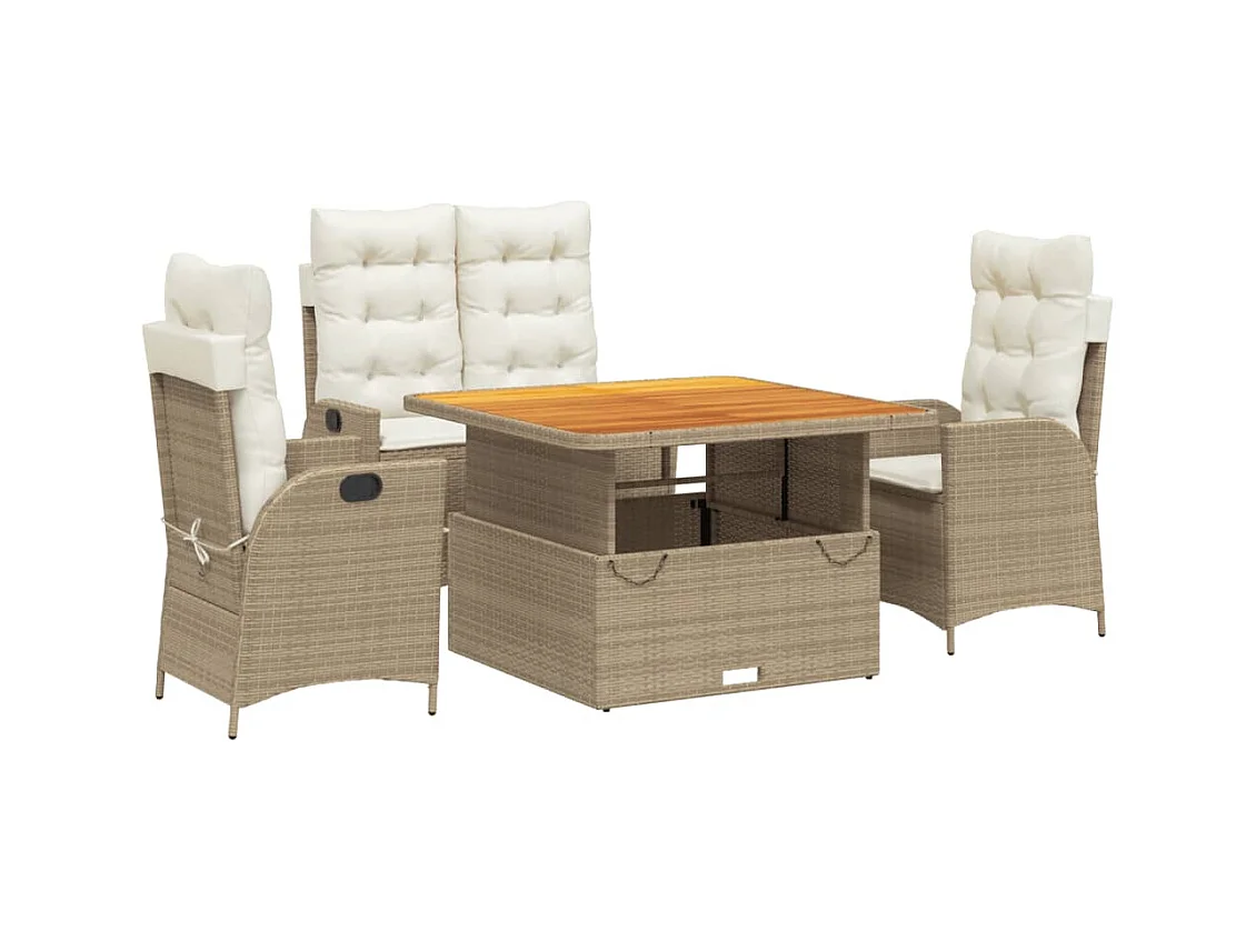 Boxmeer  Ensemble à manger de jardin coussins 4 pcs beige résine tressée