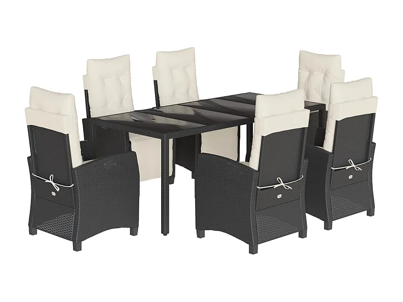 Vrikja  Ensemble à manger de jardin coussins 7pcs Noir Résine tressée