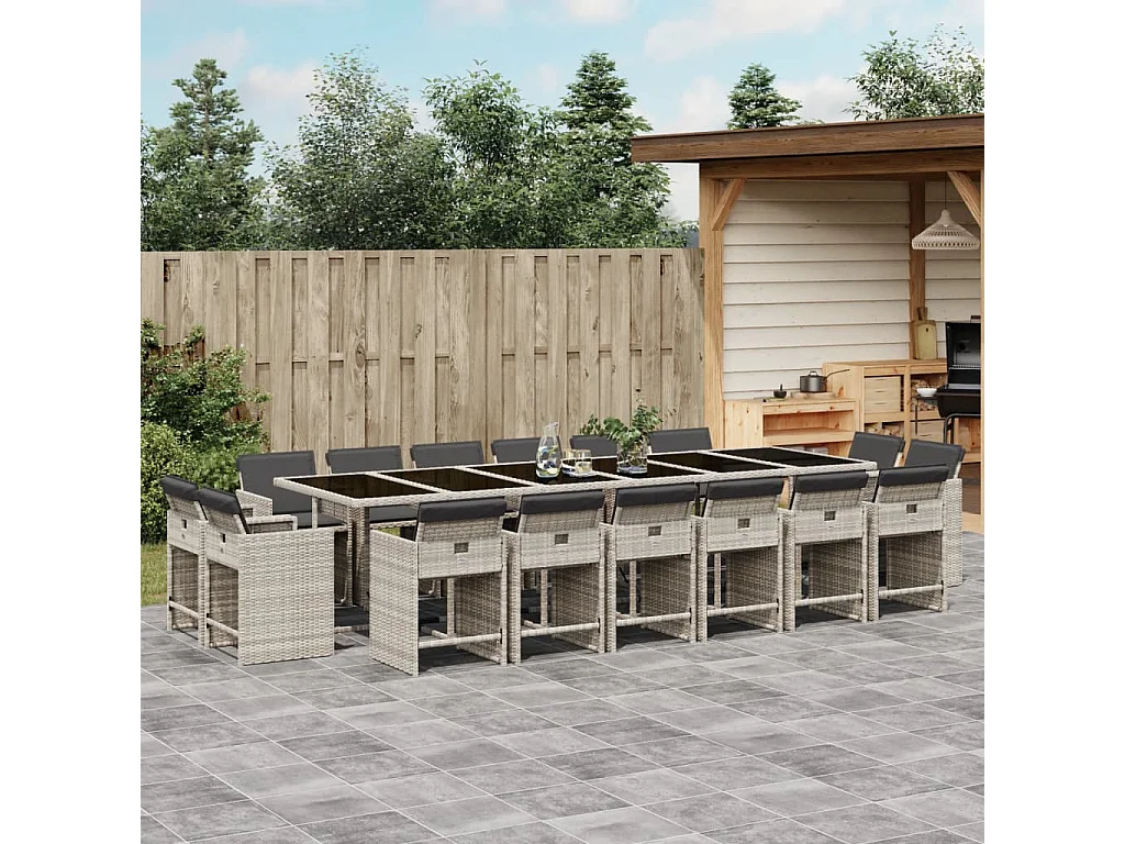 Celina  Ensemble à manger de jardin et coussins 17 pcs gris clair rotin