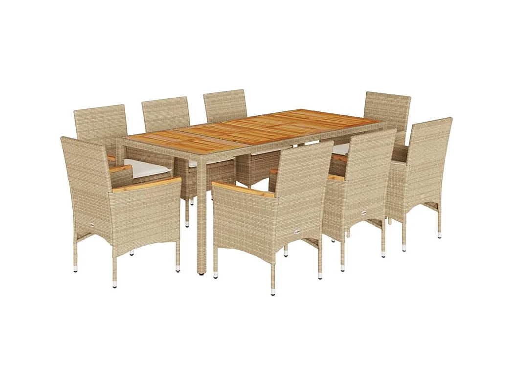 Ana Luisa  Ensemble à manger de jardin et coussins 9pcs beige rotin acacia