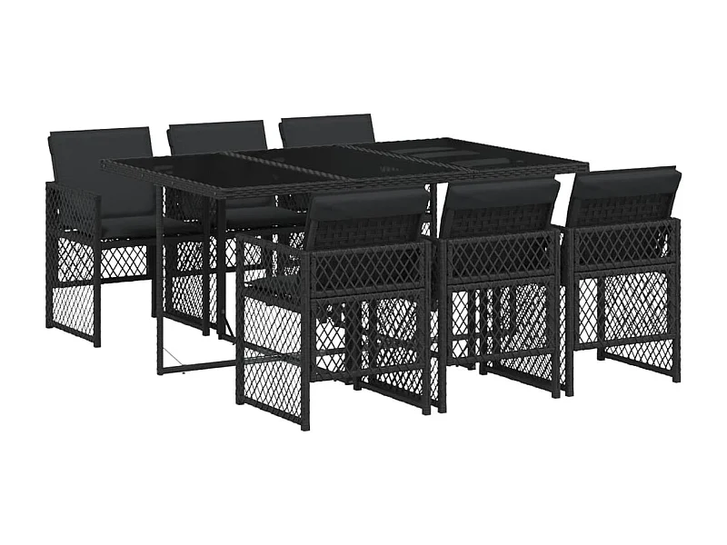 Connersville  Ensemble à manger de jardin coussins 7 pcs noir résine tressée