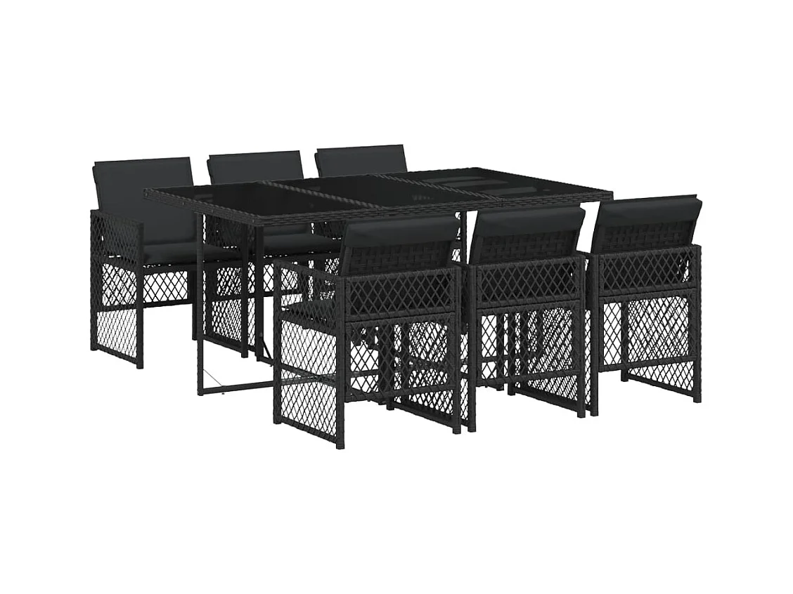 Connersville  Ensemble à manger de jardin coussins 7 pcs noir résine tressée