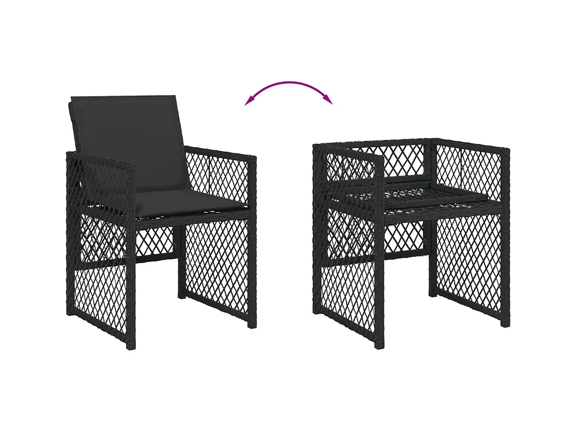 Connersville  Ensemble à manger de jardin coussins 7 pcs noir résine tressée