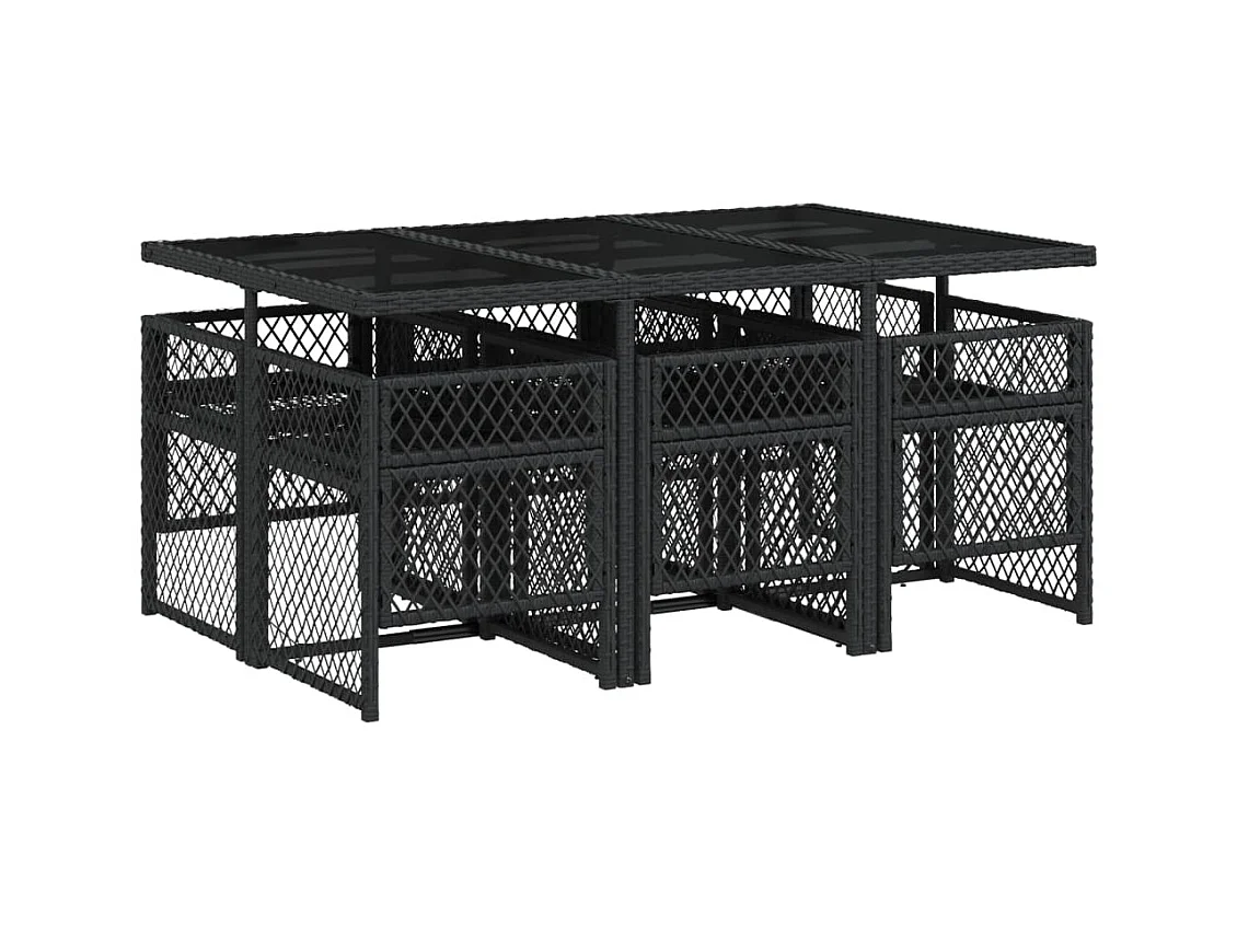 Connersville  Ensemble à manger de jardin coussins 7 pcs noir résine tressée