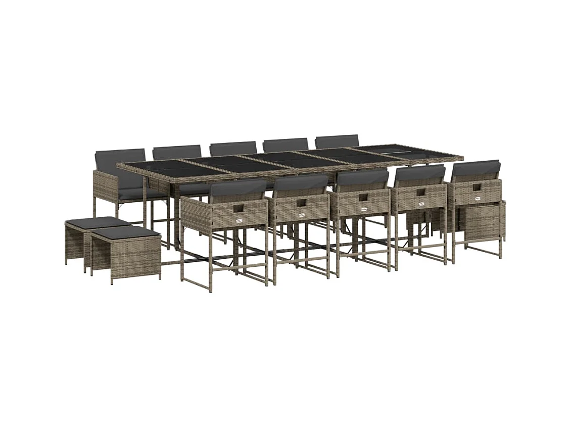 Kirkland  15-delige Tuinset met kussens poly rattan grijs