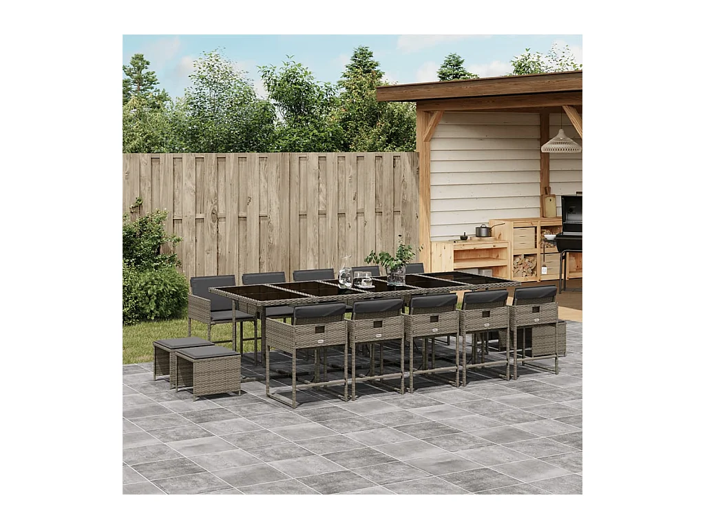 Kirkland  15-delige Tuinset met kussens poly rattan grijs