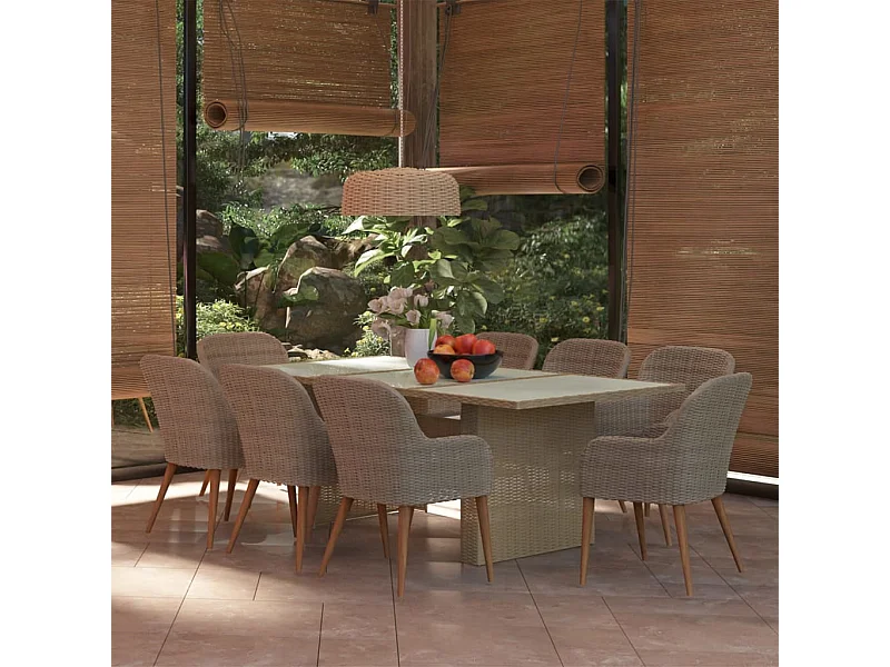 Garden Furniture -  Ensemble à manger de jardin 9 pcs Résine tressée Marron